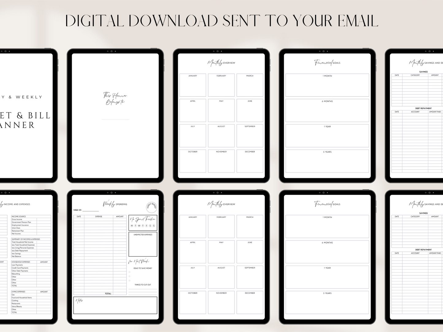 MONTHLY & WEEKLY BUDGET & BILL PLANNER | DIGITAL DOWNLOAD | BLACK & WHITE