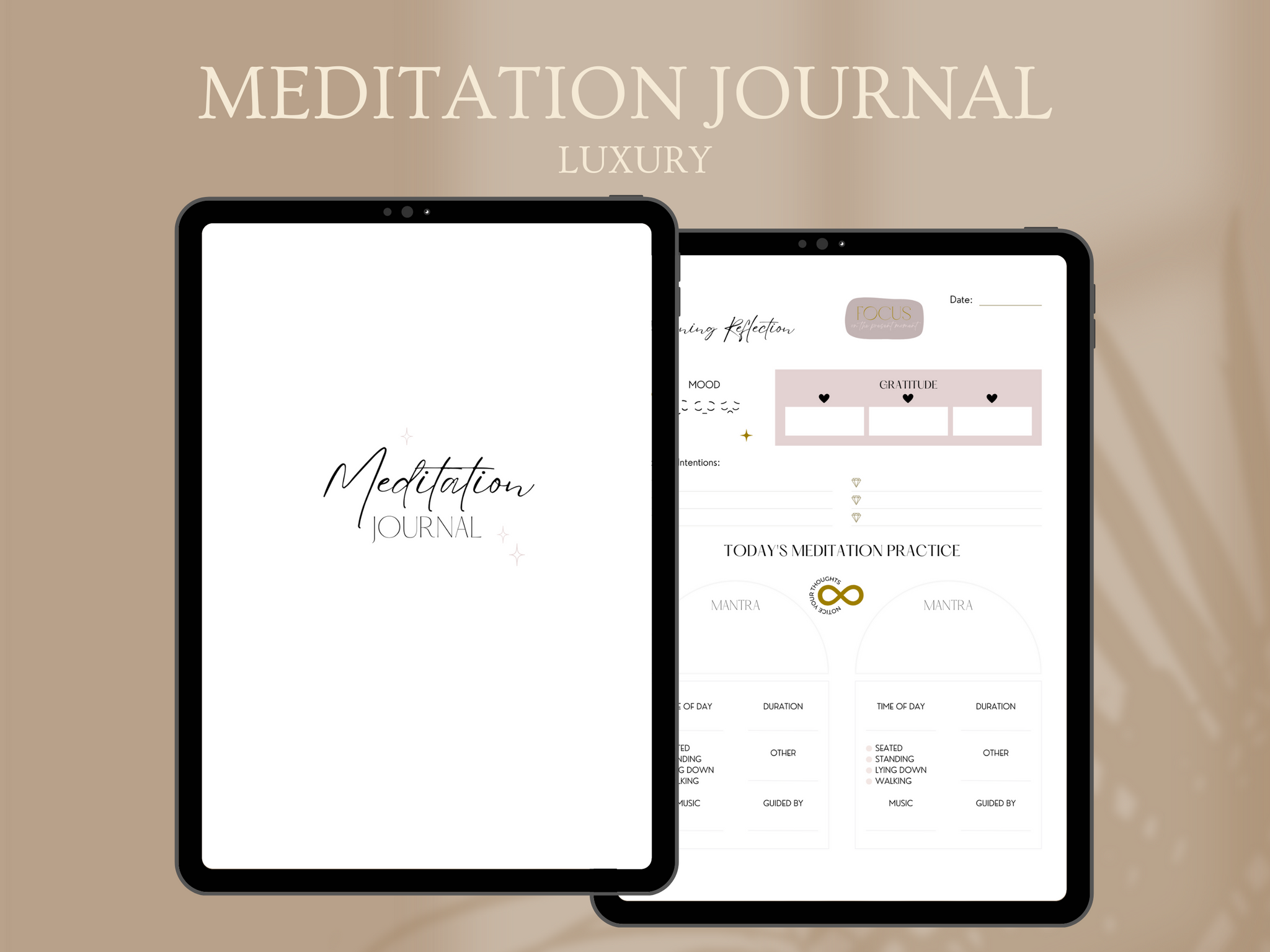 MEDITATION JOURNAL | DIGITAL DOWNLOAD  | BLUSH, BLACK & GOLD