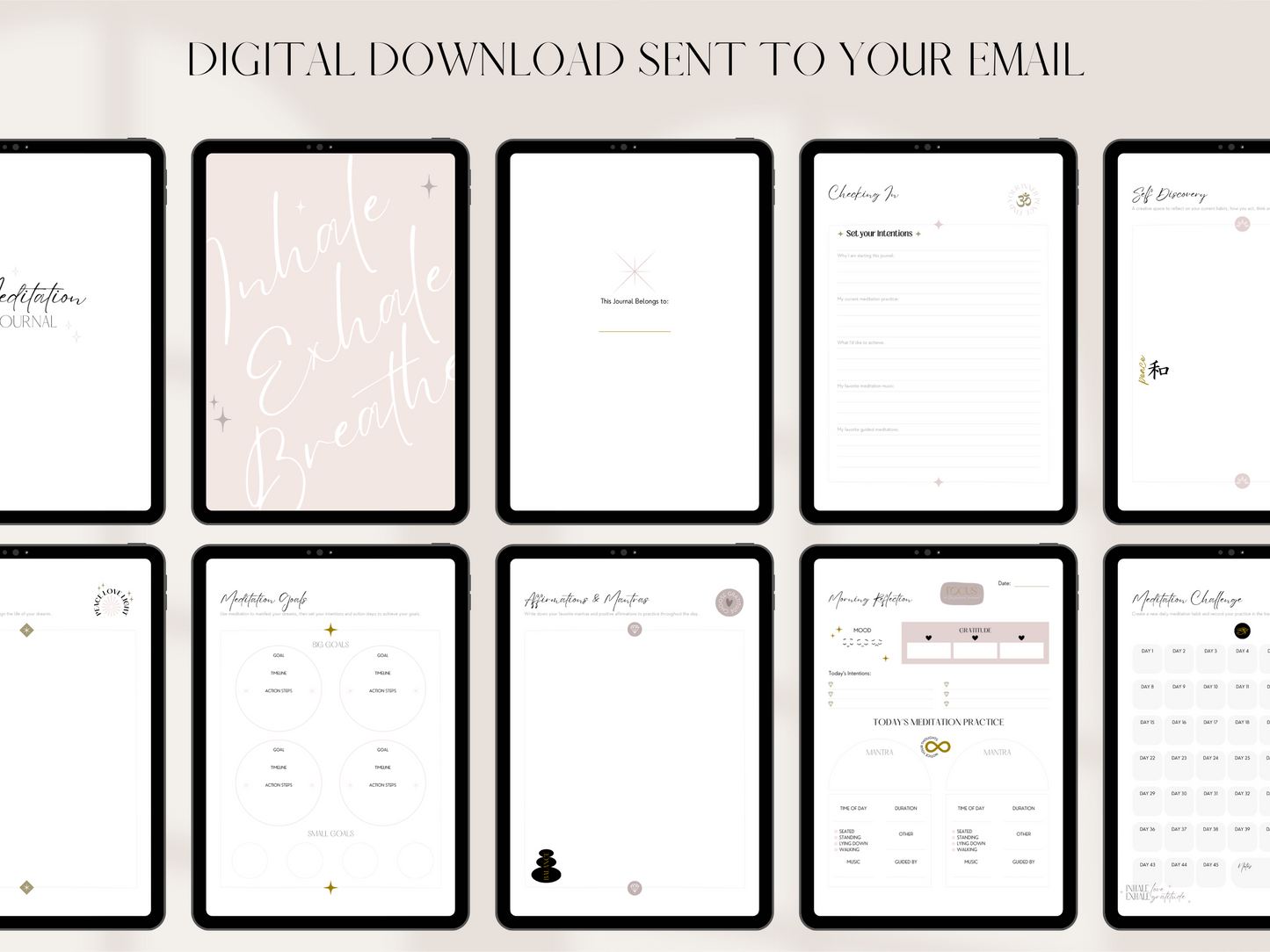 MEDITATION JOURNAL | DIGITAL DOWNLOAD  | BLUSH, BLACK & GOLD